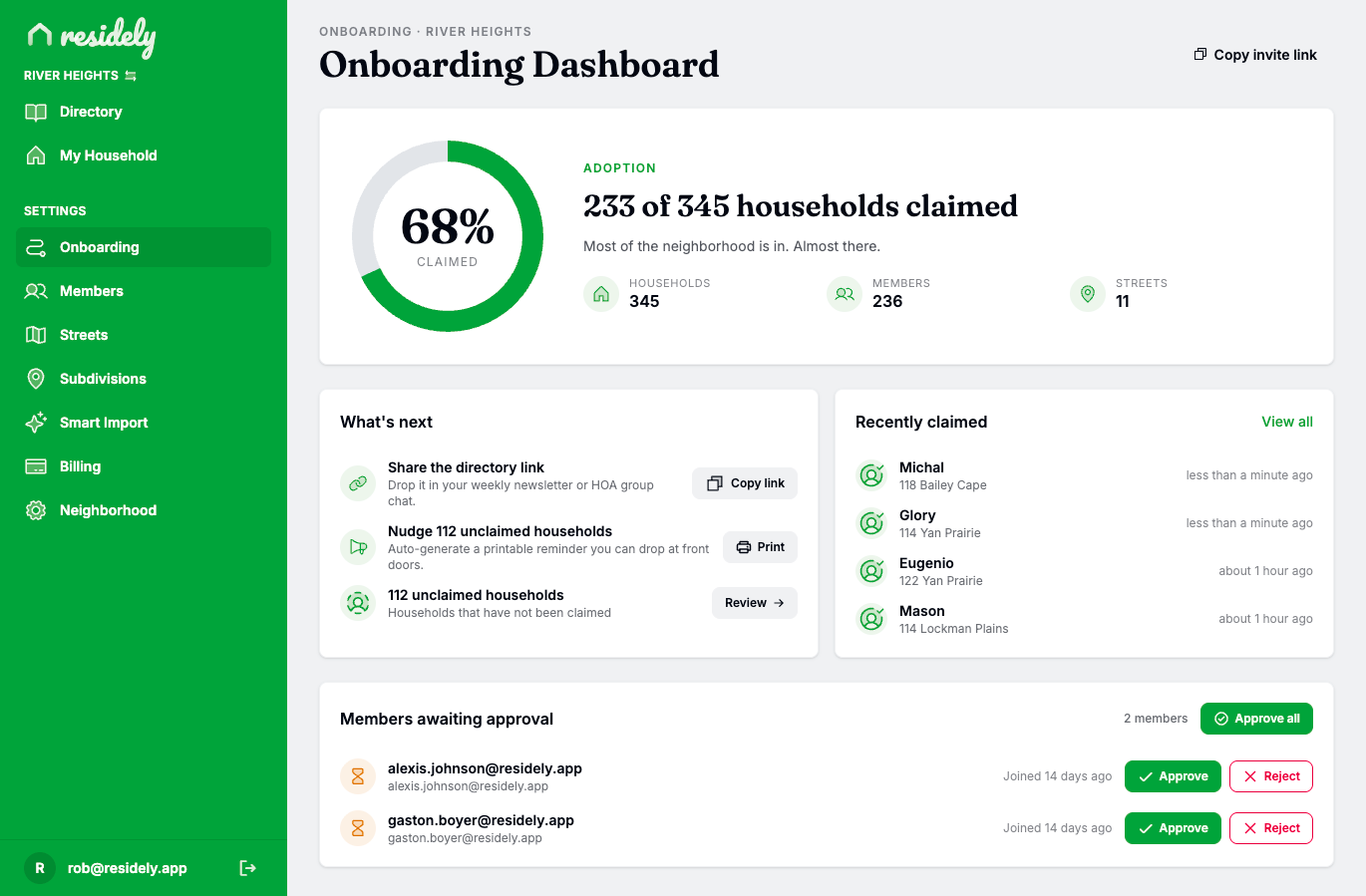 Residely Onboarding Dashboard