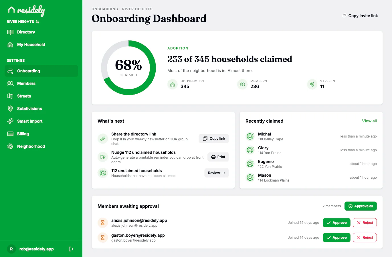 Residely admin onboarding dashboard