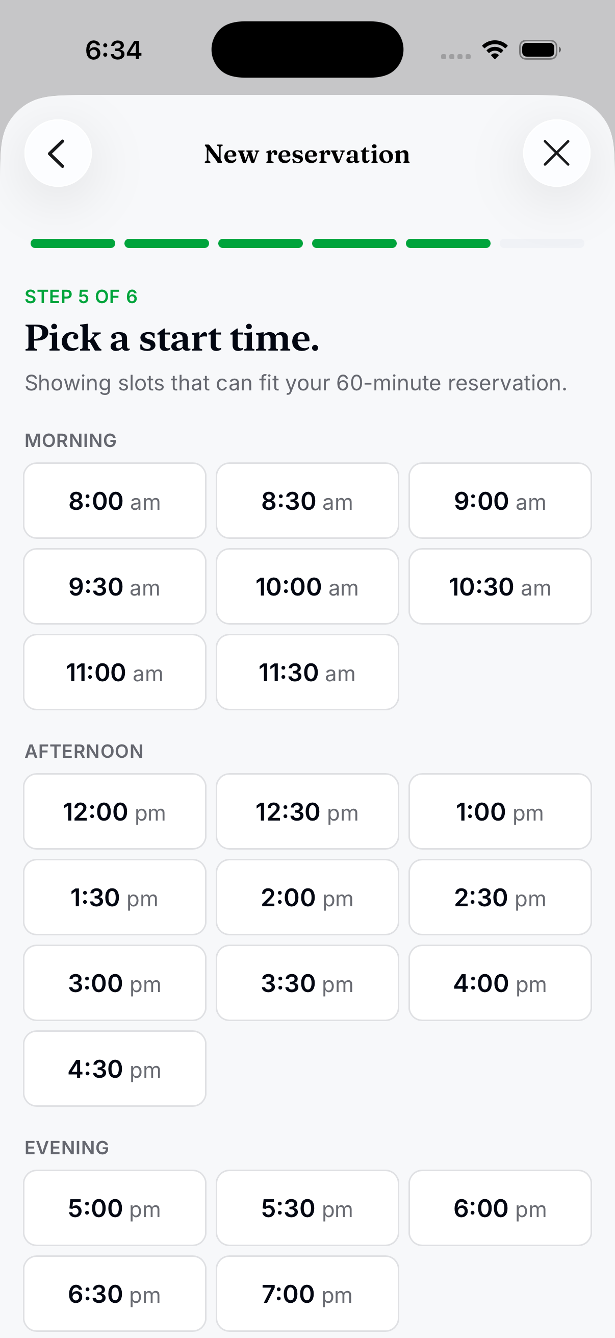 Residely iOS reservation wizard time picker