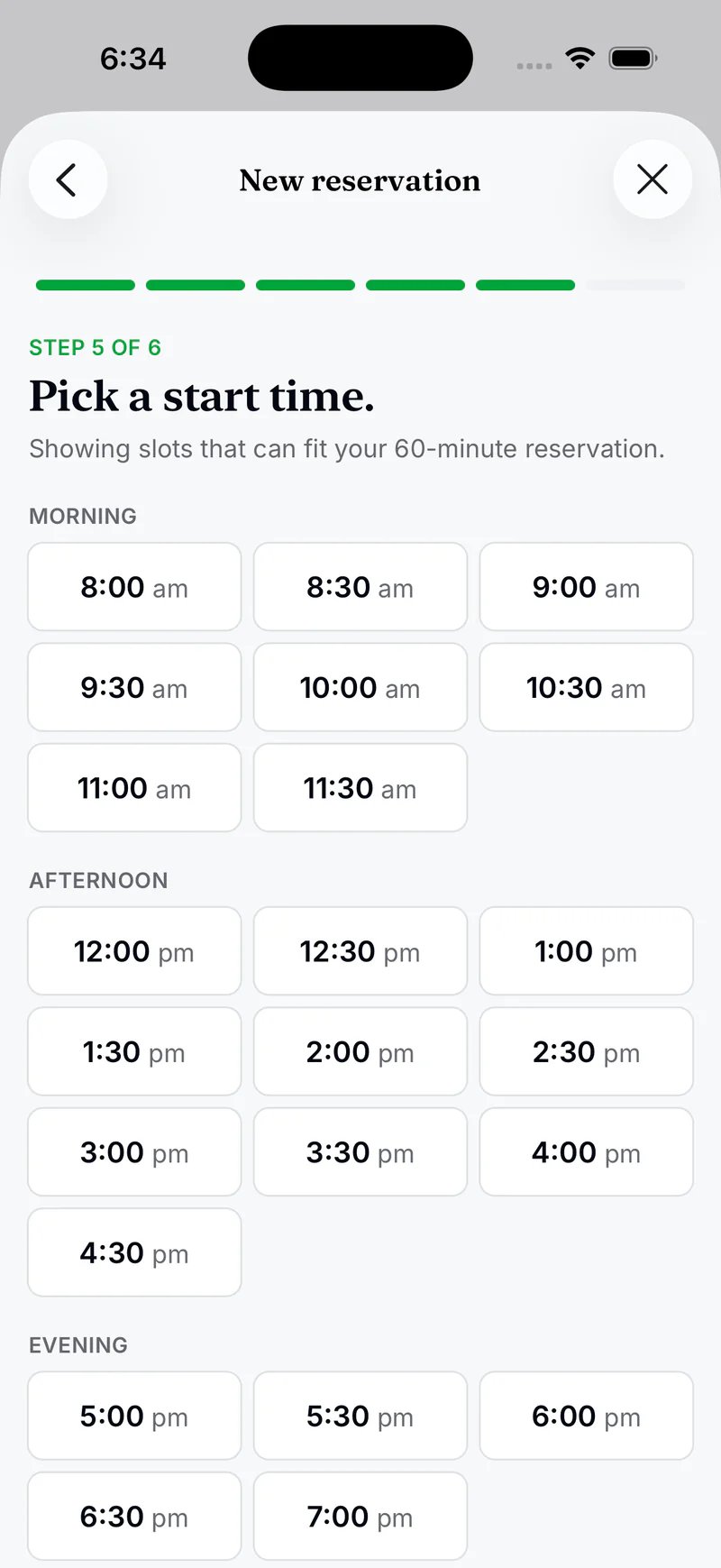 Residely iOS reservation wizard time picker