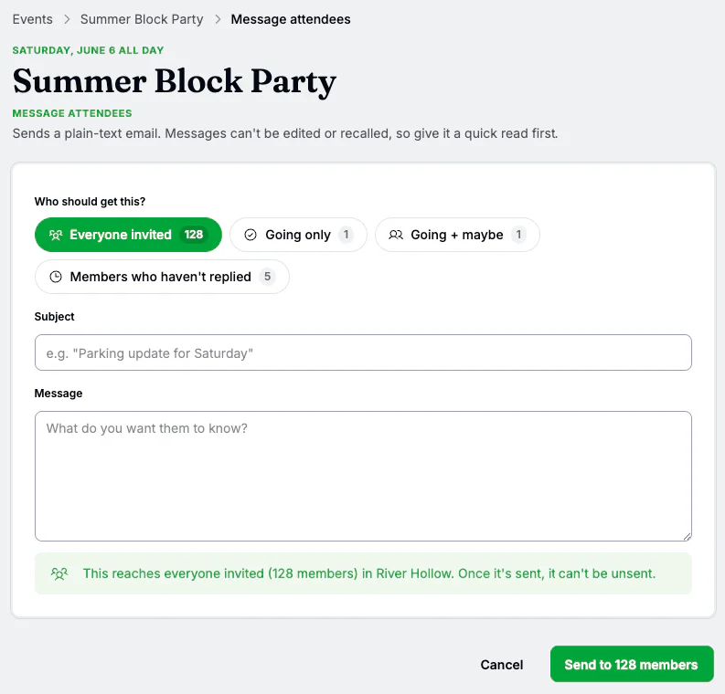 Residely message-attendees composer